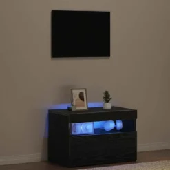 vidaXL - LED TV-meubel met deur - Zwart eiken - Hout - 60x35x40 cm