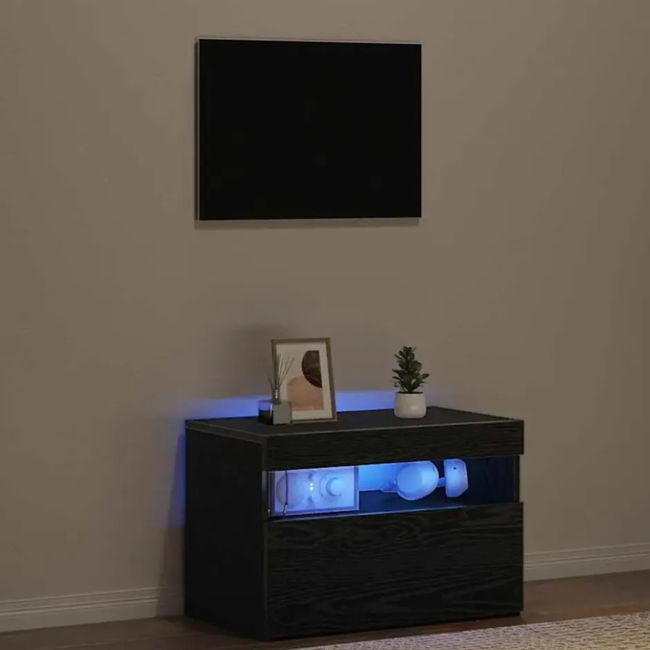 vidaXL - LED TV-meubel met deur - Zwart eiken - Hout - 60x35x40 cm
