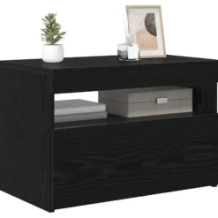 vidaXL - LED TV-meubel met deur - Zwart eiken - Hout - 60x35x40 cm