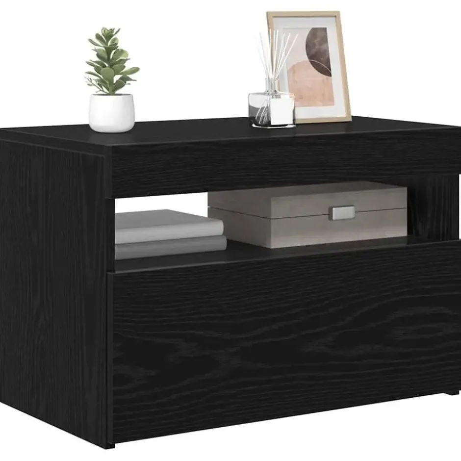 vidaXL - LED TV-meubel met deur - Zwart eiken - Hout - 60x35x40 cm