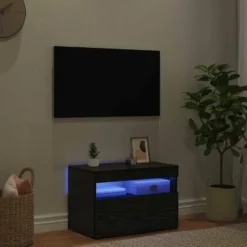 vidaXL - LED TV-meubel met deur - Zwart eiken - Hout - 60x35x40 cm
