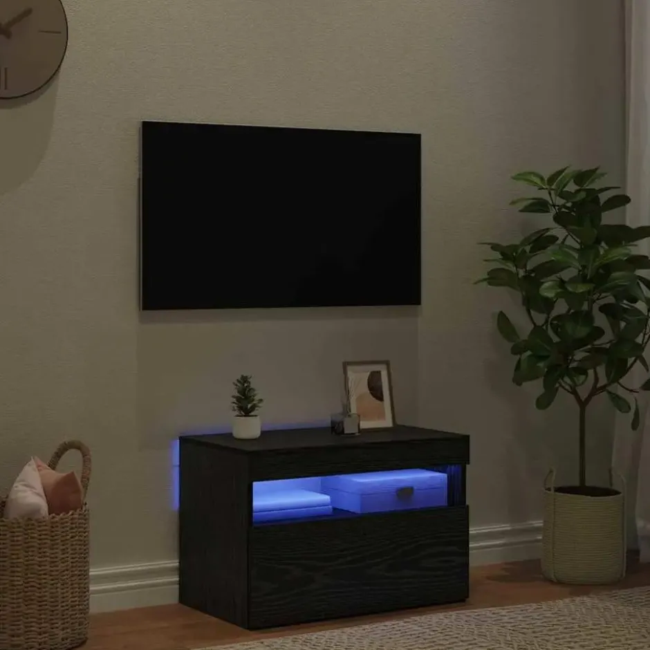 vidaXL - LED TV-meubel met deur - Zwart eiken - Hout - 60x35x40 cm