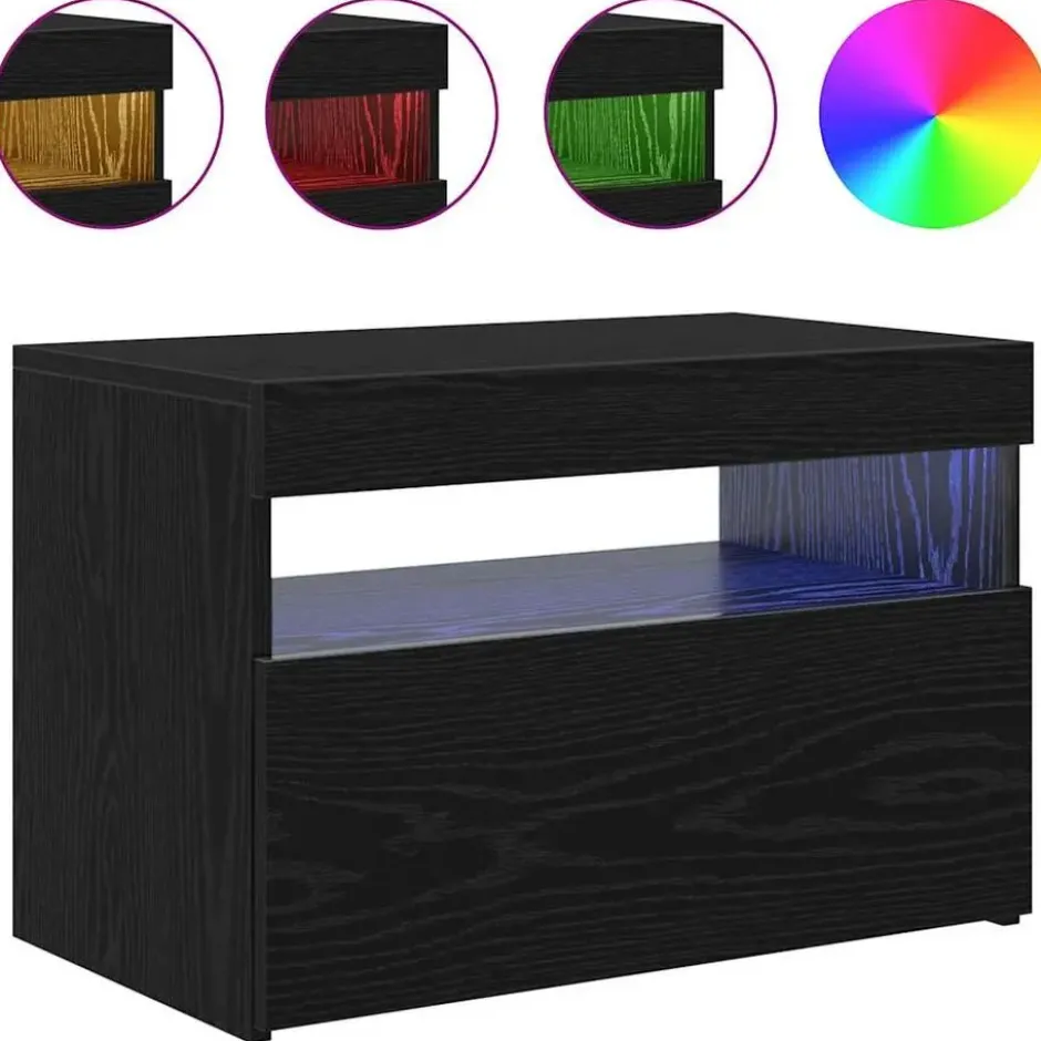 vidaXL - LED TV-meubel met deur - Zwart eiken - Hout - 60x35x40 cm