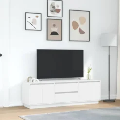 vidaXL - LED TV-meubel met 2 lades en 4 deuren - Wit - Hout - 160.5x41x50 cm