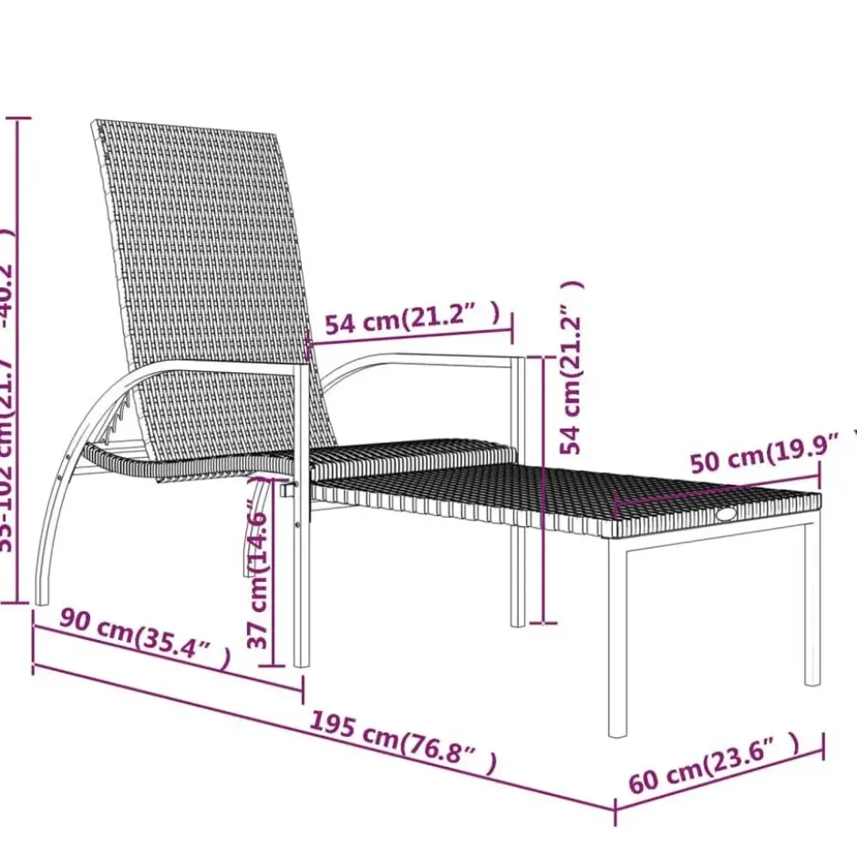 vidaXL - Ligbed - Zwart - Poly rattan