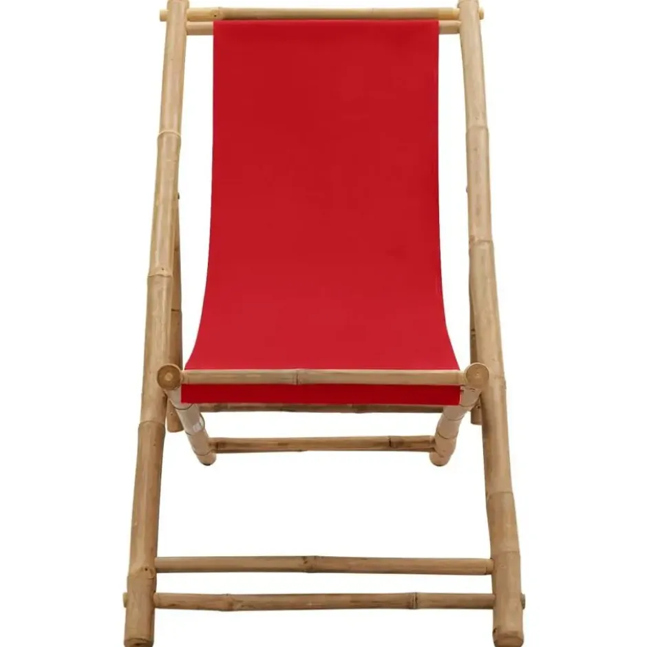 vidaXL - Ligstoel - Rood - Bamboe en canvas