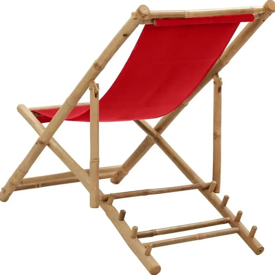 vidaXL - Ligstoel - Rood - Bamboe en canvas
