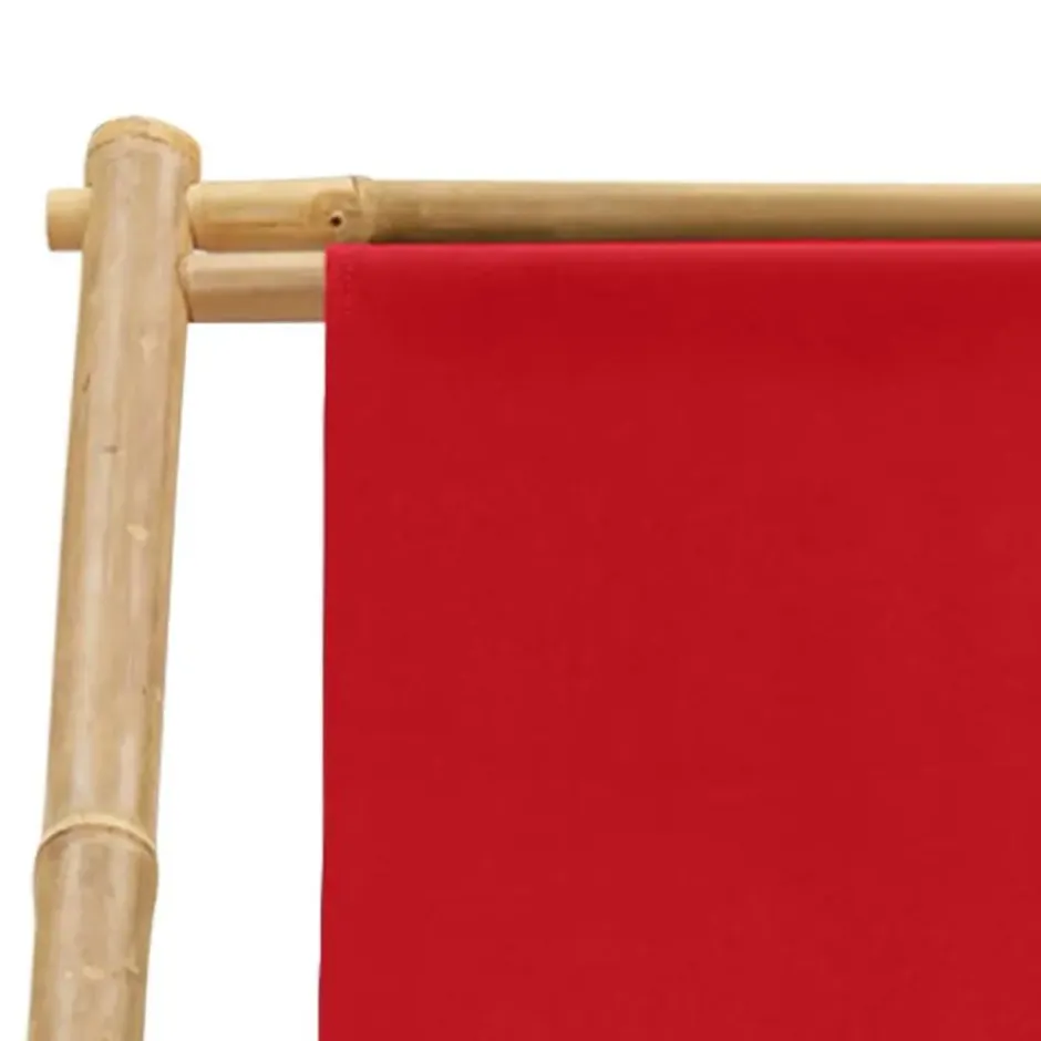 vidaXL - Ligstoel - Rood - Bamboe en canvas