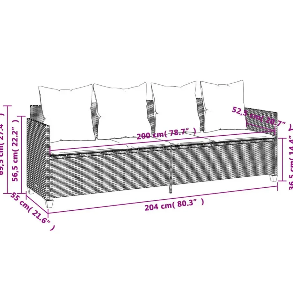 vidaXL - loungebank - Grijs - Poly rattan