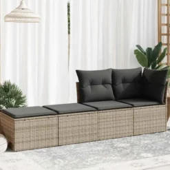 vidaXL Loungebank voor 2 met kussens poly rattan - Grijs krukken 110x55x37 cm