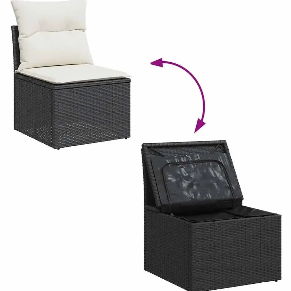 vidaXL Loungebank 2 zits met crème kussens en salontafel - Zwart 110x62x69 cm