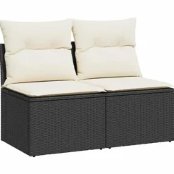 vidaXL Loungebank 2 zits met crème kussens poly rattan - Zwart 110x62x69 cm