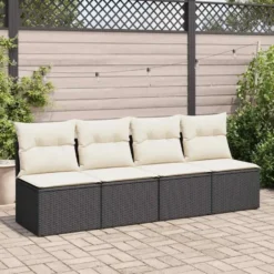 vidaXL Loungebank 2 zits met crème kussens poly rattan - Zwart 110x62x69 cm