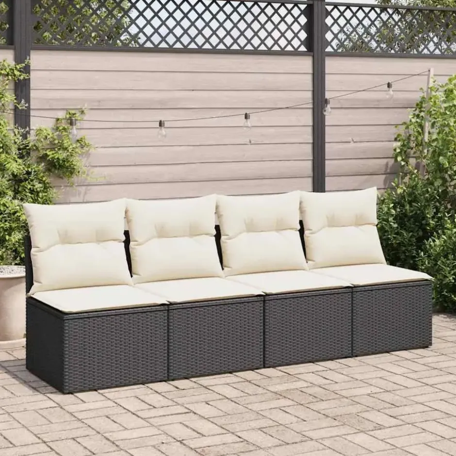 vidaXL Loungebank 2 zits met crème kussens poly rattan - Zwart 110x62x69 cm
