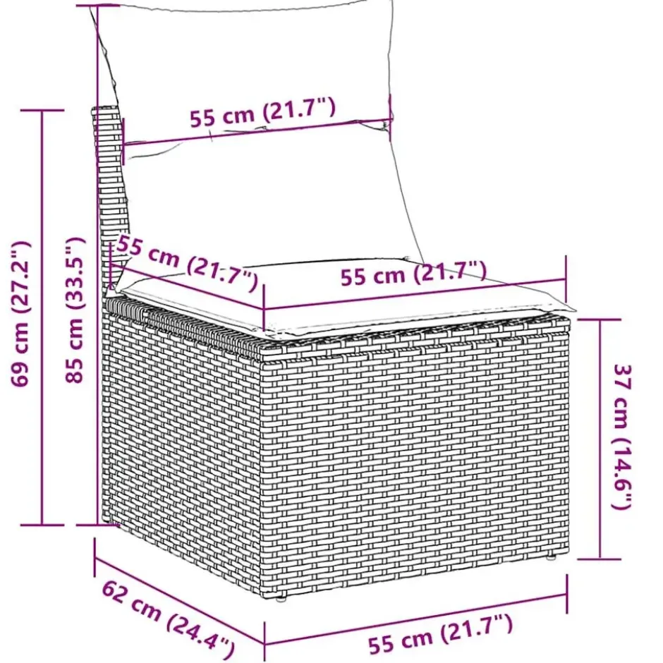 vidaXL Loungebank 2 zits met crème kussens poly rattan - Zwart 110x62x69 cm