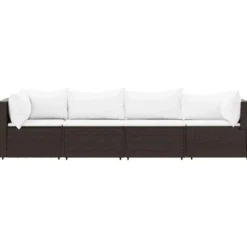 vidaXL - Loungeset - Bruin - Poly rattan - 4 stuks - Met kussens