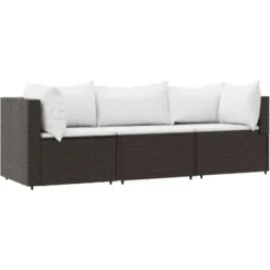 vidaXL - Loungeset - Bruin - Poly rattan - 3 stuks - Met kussens