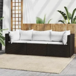 vidaXL - Loungeset - Bruin - Poly rattan - 3 stuks - Met kussens