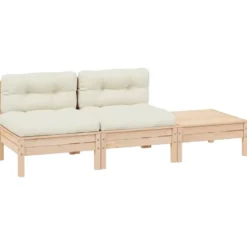 vidaXL - Loungeset - Crème - Grenenhout - 3 stuks - Met kussens