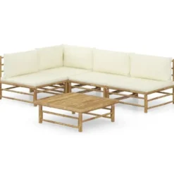 vidaXL - Loungeset - Crèmewitte - Bamboe - 5 stuks - Met kussens