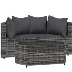 vidaXL - Loungeset - Grijs - Poly rattan - 3 stuks - Met kussens
