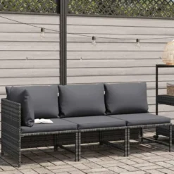 vidaXL - Loungeset - Grijs - Poly rattan - 3 stuks - Met kussens