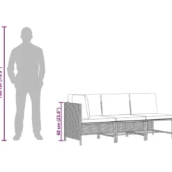 vidaXL - Loungeset - Grijs - Poly rattan - 3 stuks - Met kussens