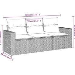 vidaXL - Loungeset - Grijs - Poly rattan - 3 stuks - Met kussens