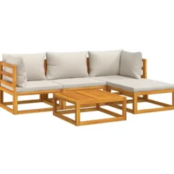 vidaXL - Loungeset - Lichtgrijze - Acaciahout -5 stuks - Met kussens