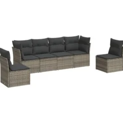 vidaXL Loungeset met kussens - set van 6 - Grijs - Poly Rattan
