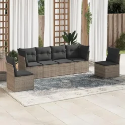 vidaXL Loungeset met kussens - set van 6 - Grijs - Poly Rattan