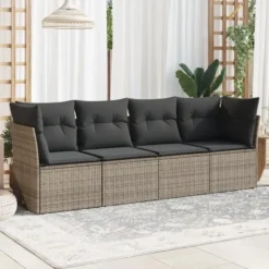 vidaXL Loungeset met kussens - set van 4 - Grijs - Poly Rattan - 234x62x69 cm