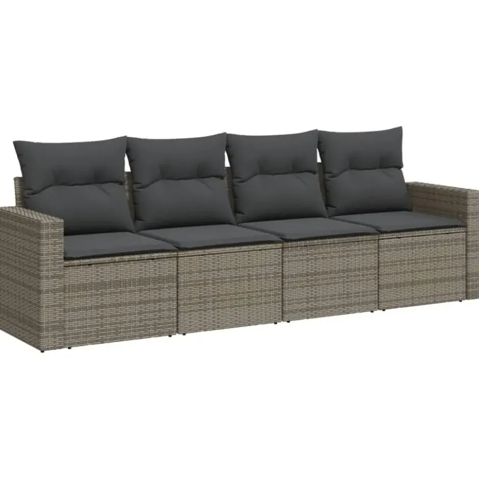 vidaXL Loungeset met kussens voor 4 personen - Grijs - Poly Rattan