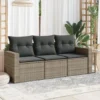 vidaXL Loungeset met kussens voor 3 personen - Grijs - Poly Rattan