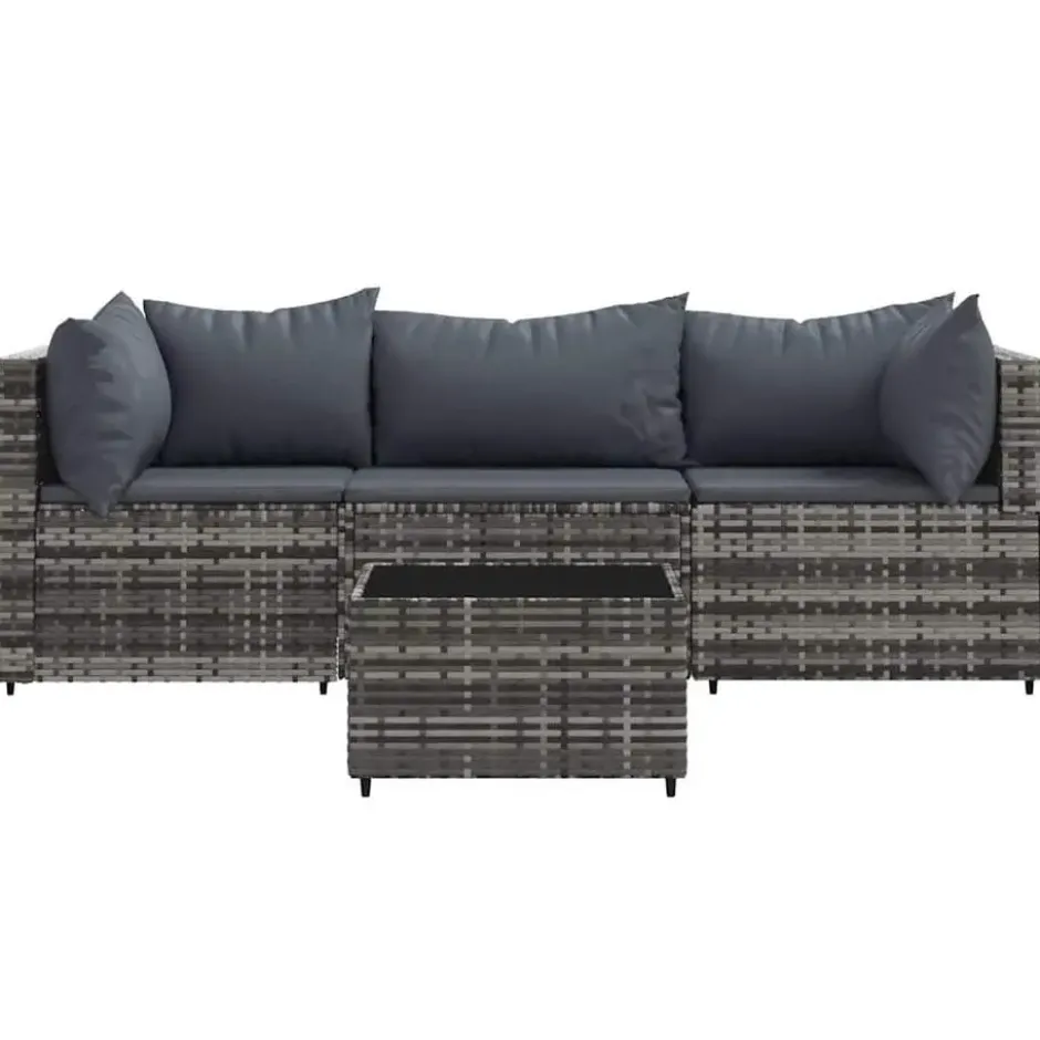 vidaXL - loungeset voor 3 met kussens grijs poly rattan 4 stuks