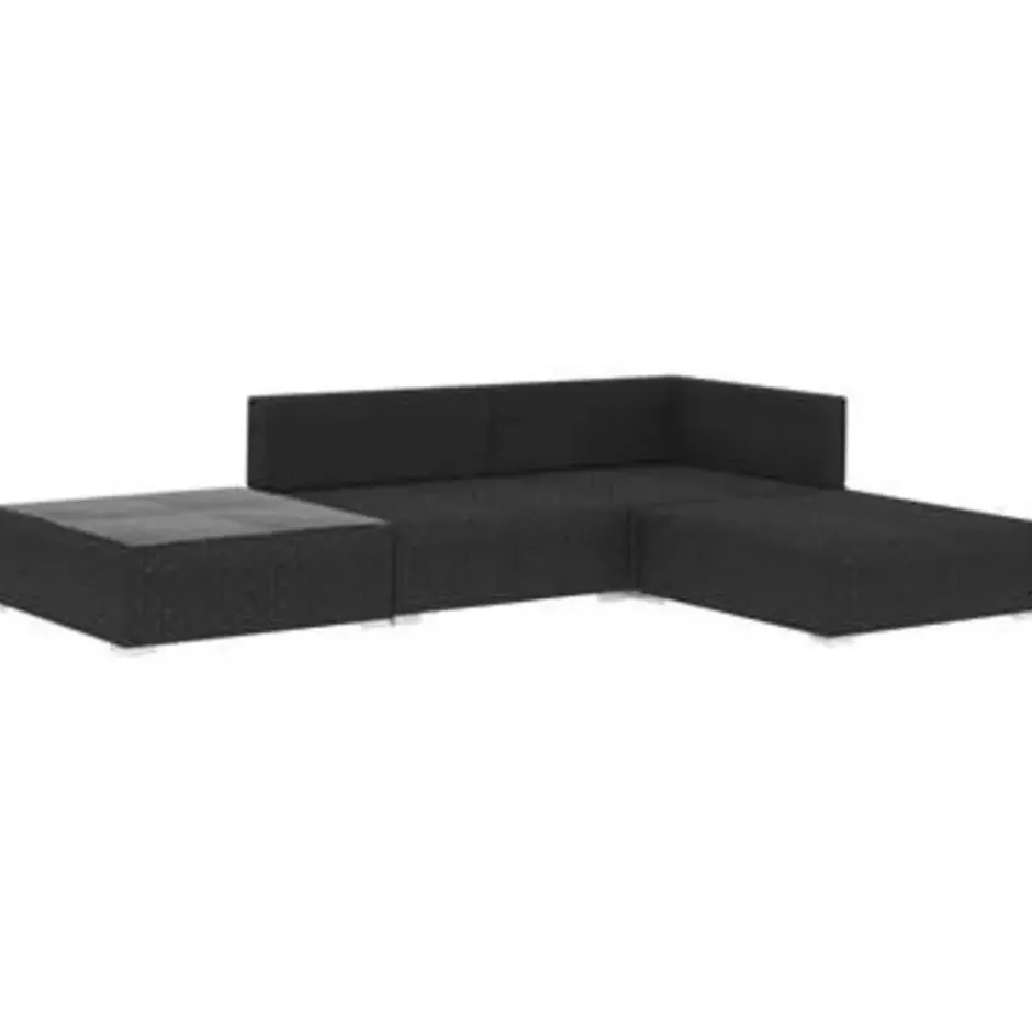 vidaXL - loungeset voor 3 met kussens zwart polyrattan 4 stuks