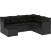 vidaXL - Loungeset - Zwart - Poly rattan - 7 stuks - Met kussens