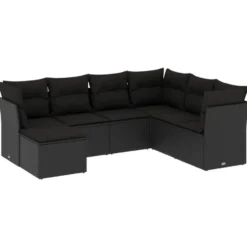 vidaXL - Loungeset - Zwart - Poly rattan - 7 stuks - Met kussens