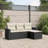 vidaXL - Loungeset - Zwart - Poly rattan - 4 stuks - Met kussens