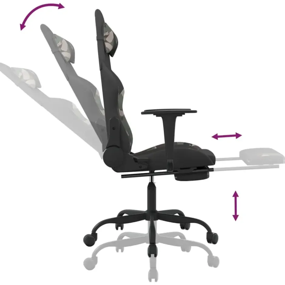 vidaXL Massage gamestoel met voetensteun stof zwart en camouflage