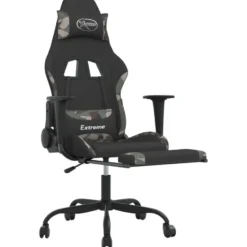 vidaXL Massage gamestoel met voetensteun stof zwart en camouflage