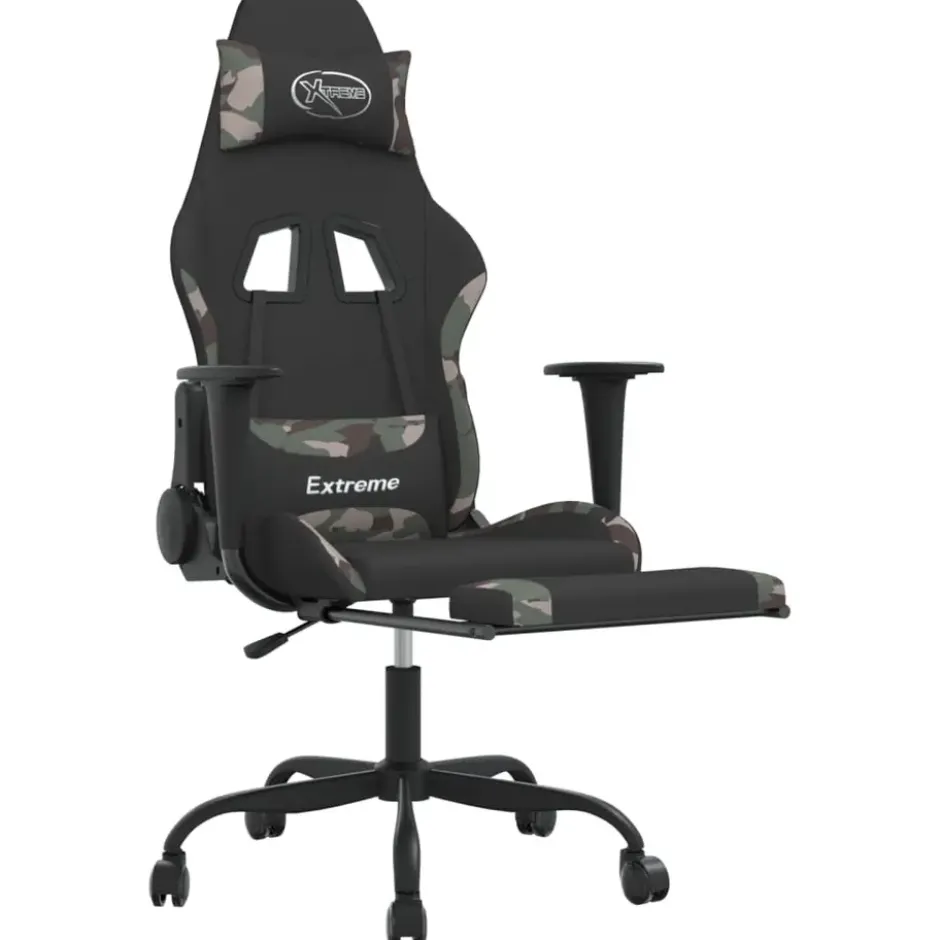 vidaXL Massage gamestoel met voetensteun stof zwart en camouflage