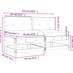 vidaXL - Middenbanken - Bruin - Grenenhout - 2 stuks - Met kussens