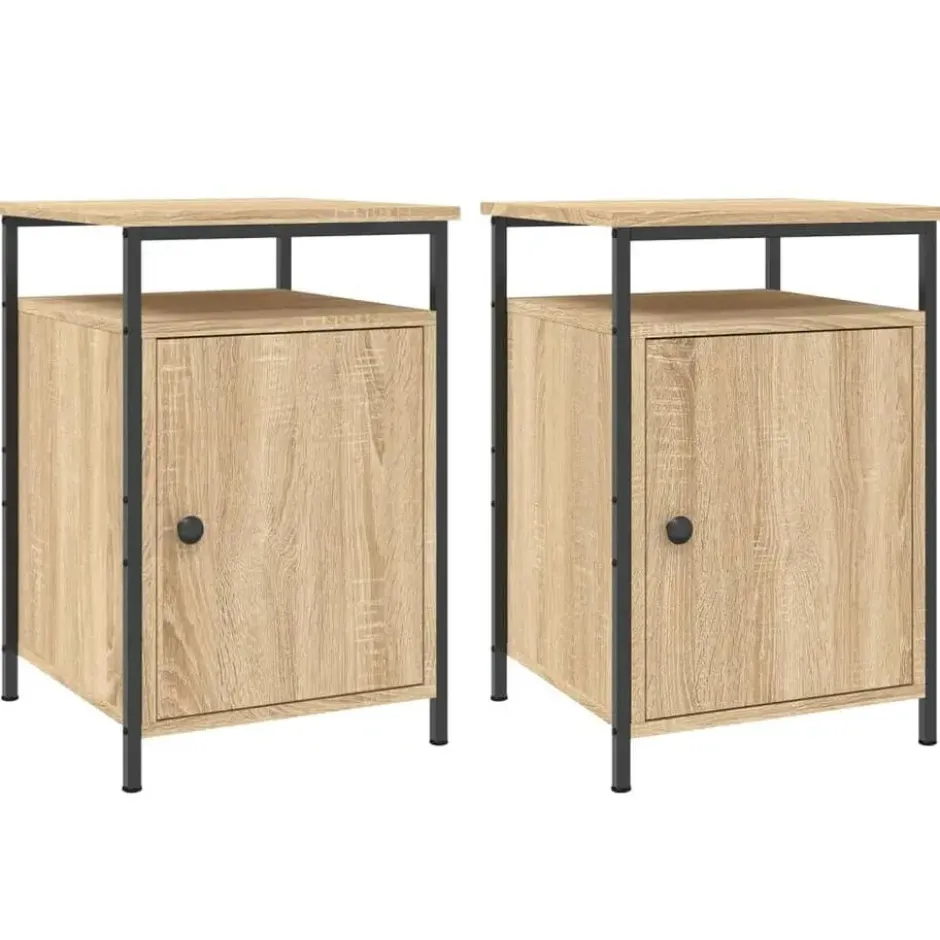 vidaXL - Nachtkastje - Bruin - Bewerkt hout - 2 stuks