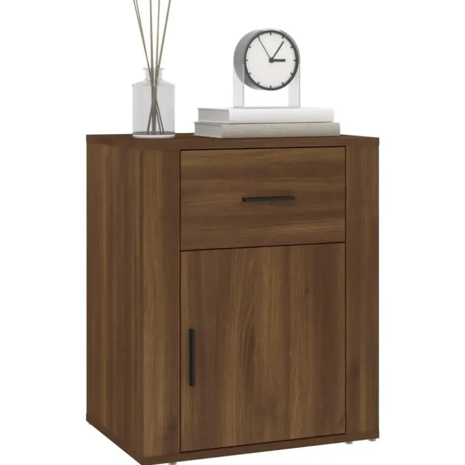 vidaXL - Nachtkastje met lade en deur - Bruin eiken - Bewerkt hout - 50x36x60 cm