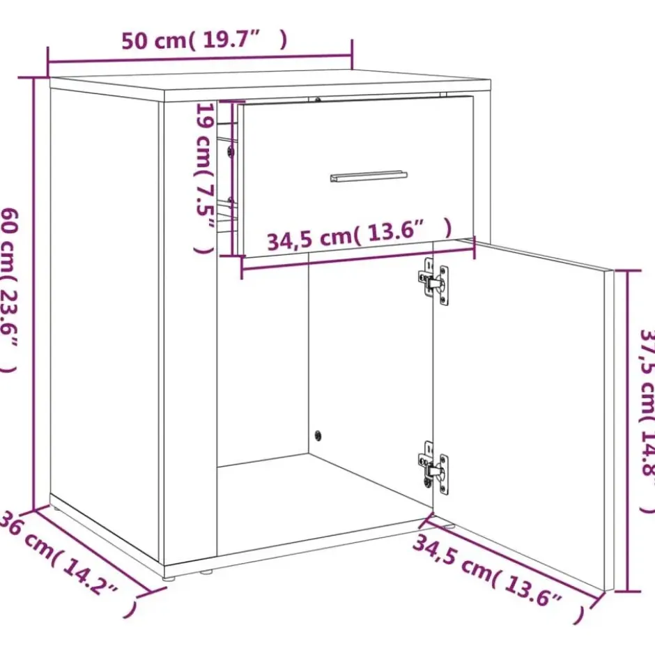 vidaXL - Nachtkastje met lade en deur - Bruin eiken - Bewerkt hout - 50x36x60 cm