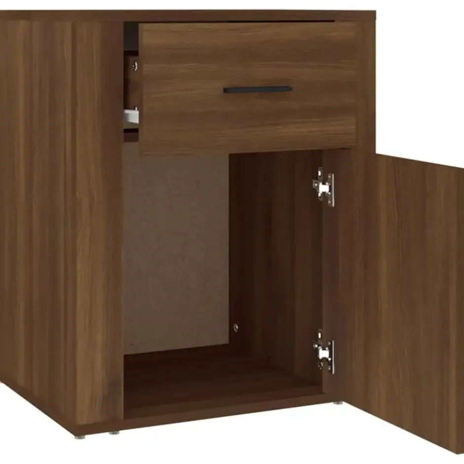 vidaXL - Nachtkastje met lade en deur - Bruin eiken - Bewerkt hout - 50x36x60 cm