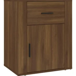 vidaXL - Nachtkastje met lade en deur - Bruin eiken - Bewerkt hout - 50x36x60 cm