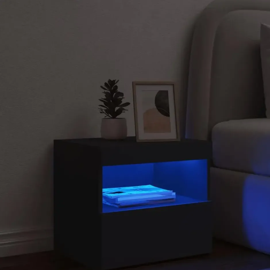 vidaXL - Nachtkastje met LED-verlichting - Zwart - Hout - 50 x 40 x 45 cm