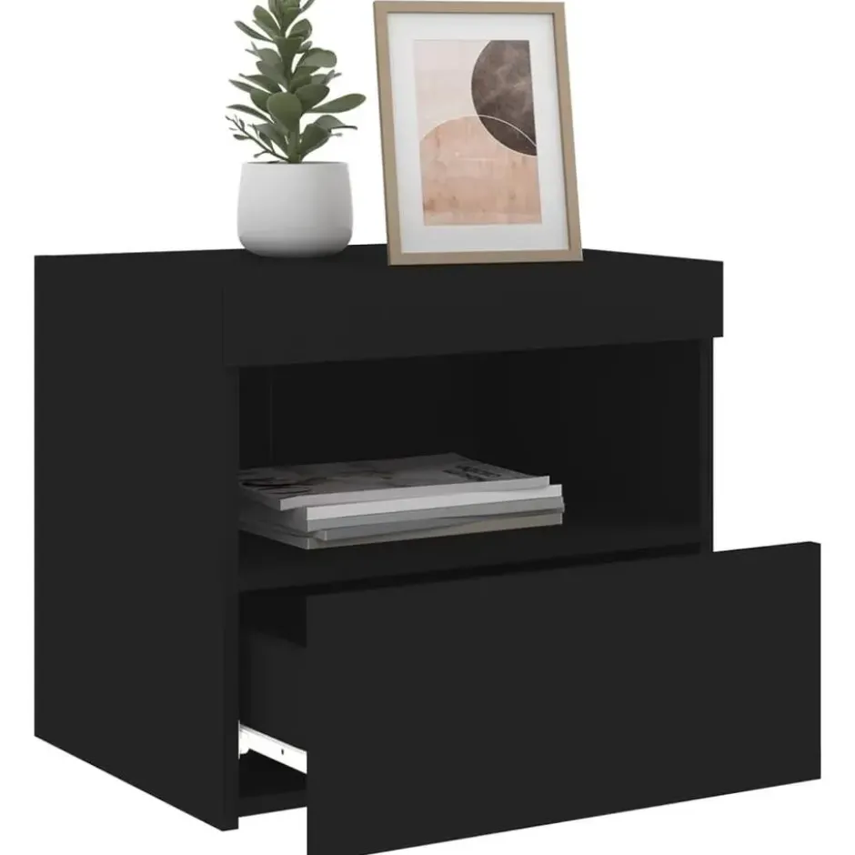 vidaXL - Nachtkastje met LED-verlichting - Zwart - Hout - 50 x 40 x 45 cm